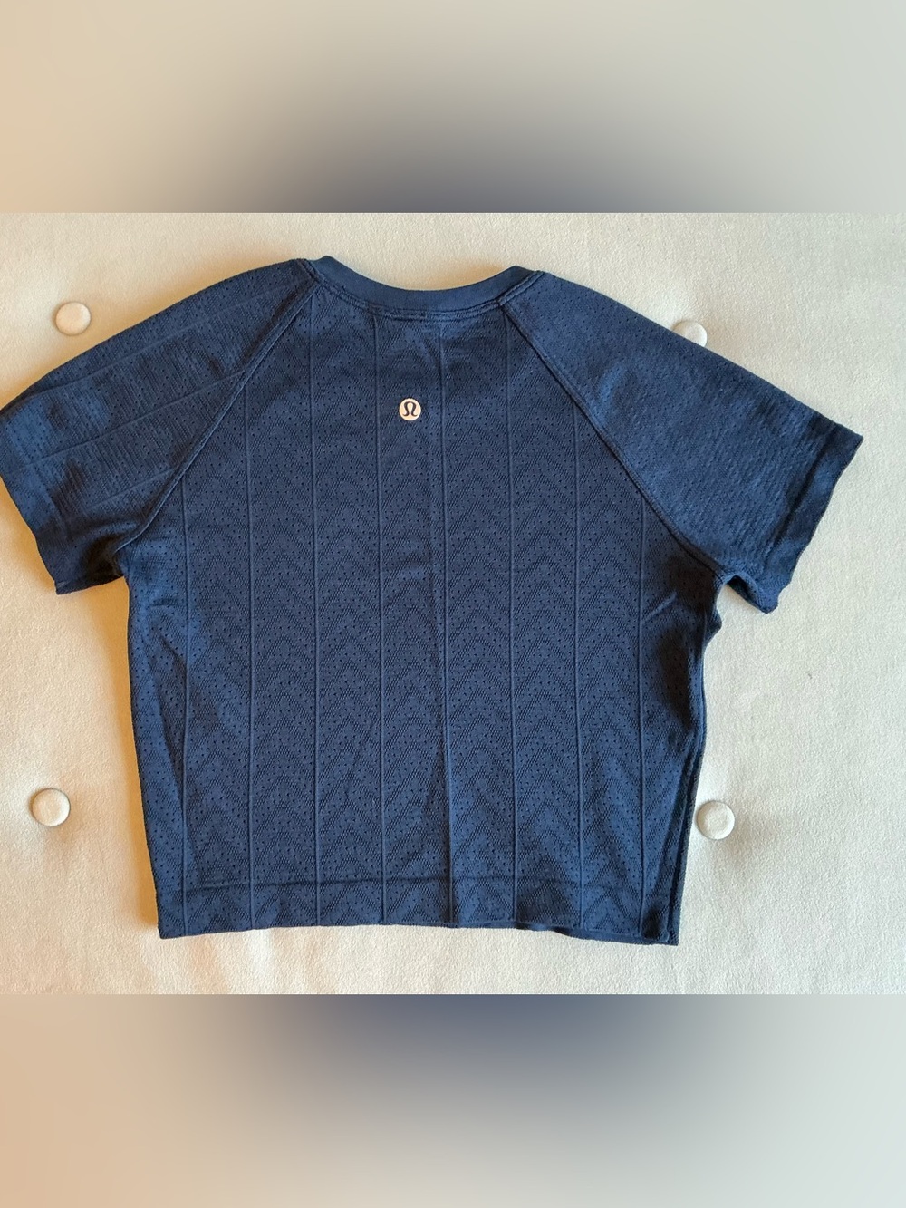 Lululemon Swiftly Pointelle Cropped Shirt Size 4 Herringbone Dot Club Blue EUC - Picture 2 of 4